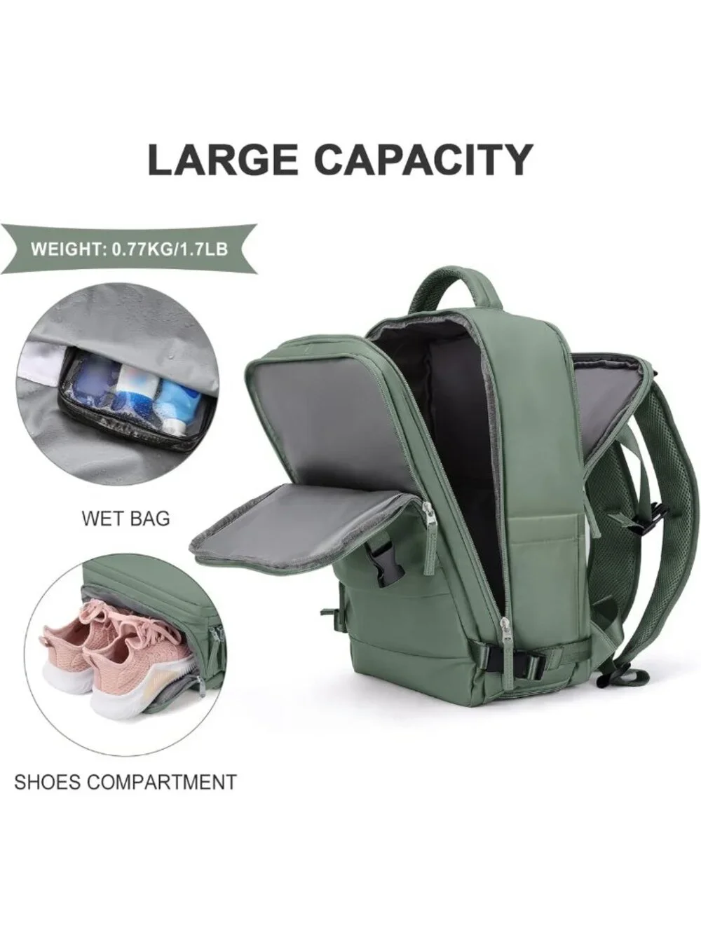 Waterproof Travel Backpack for Hiking & Outdoor Sports, Casual Daypack - Olive